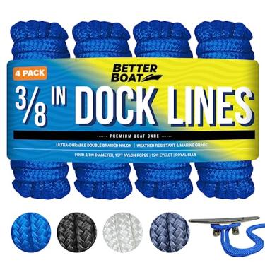 Imagem de Linhas de doca cordas de barco para ancoragem de 3/20.3 cm corda marinha trançada corda marinha 15FT corda de nylon doca linhas de doca para ancoragem linhas de barco corda trançada 4 pés com laços