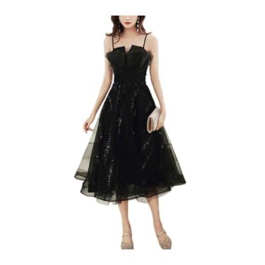 Imagem de Vestidos de festa elegantes femininos com decote em V, vestidos de noite, vestidos de formatura, vestidos de baile com glitter líquido, Preto, 3G