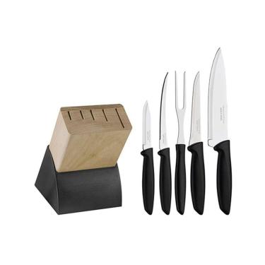 Imagem de Conjunto De Facas Inox Com Suporte De Madeira Plenus Preto 6pçs - Tramontina