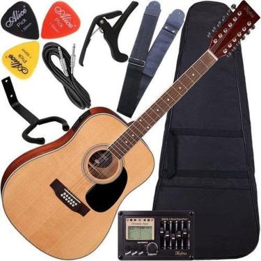 Imagem de Kit Violão Eletroacústico Hofma He215E12 Folk 12 Cordas Aço
