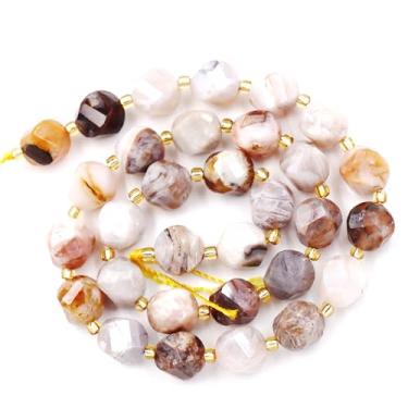 Imagem de Malahill Contas de pedra natural por para fabricação de joias DIY vendidas por saco, 5 fios e um rolo de cordão interno facetado em forma de S ágata de bambu 10 mm