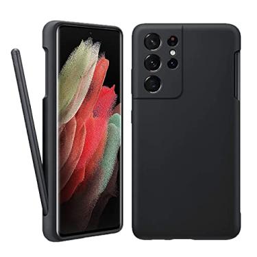 Imagem de MSOTES Capa para Galaxy S21 Ultra com suporte para S Pen, capa de telefone macia de silicone líquido com slot Stylus suporta carregamento sem fio, capa de proteção à prova de choque para Samsung