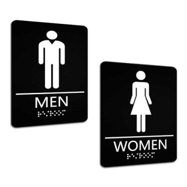 Imagem de MENGCHENYA Placa de banheiro masculina e feminina para negócios - Placas de banheiro em braille em conformidade com ADA, 20 x 15 cm de espessura, autoadesiva, moderna, para casa ou escritório, vaso