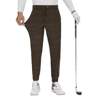 Imagem de Mivei Calça jogger masculina de golfe com passadores de cinto slim fit elástico calças de treino vestido de viagem casual calças afuniladas secagem rápida UPF50, 10 - marrom (veludo cotelê), G