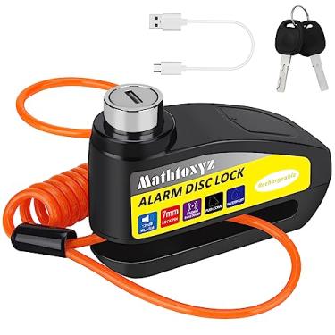 Imagem de Trava de motocicleta recarregável, trava de freio a disco de alarme de 120 dB, antifurto, trava de disco à prova d'água, com cabo de lembrete de 1,5 m e bolsa de transporte para motocicletas e scooter