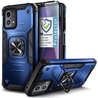 Imagem de NZND Capa compatível com Motorola Moto G Stylus 5G 2023 com protetor de tela de vidro temperado (cobertura máxima), capa de telefone resistente com anel de grau militar (azul)