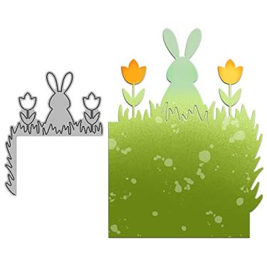 Imagem de YIXUAN Série Happy Easter Matrizes de corte de metal para fazer cartões, coelhos fofos e ovos coloridos, suprimentos de scrapbooking de Páscoa, molde de faca com pacote, sacos de envelope para álbuns,