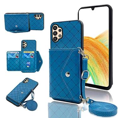 Imagem de Capa carteira compatível com Samsung Galaxy A33 5G 2022 com alça de ombro transversal e suporte de couro para cartão de crédito acessórios para celular Gaxaly A 33 G5 Galaxies 33A SM A336U azul
