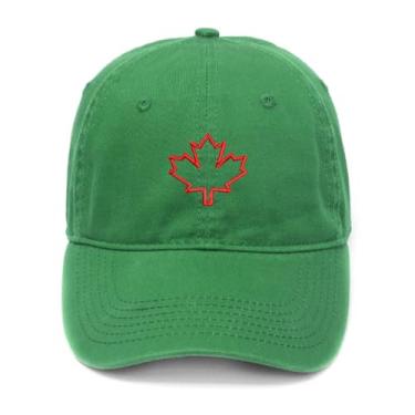 Imagem de Boné de beisebol masculino bordado folha de bordo canadense algodão lavado boné de beisebol, Verde, 7 1/8