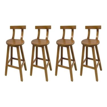 Imagem de Kit 4 Bancos Altos Bistrô de Madeira com Encosto Girafa Ideal para Bar e Restaurante Na...