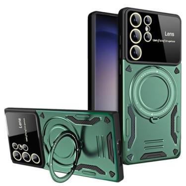Imagem de Girar caso de carregamento sem fio para samsungs24 s23 s22 s21 ultra s23fe plus suporte magnético pára-choques capa à prova de choque, verde, para s21 fe
