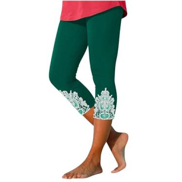 Imagem de Lainuyoah Shorts de ciclismo plus size cintura alta leggings cropped para mulheres leggings de renda elástica de verão calças de praia, Verde A, 3G