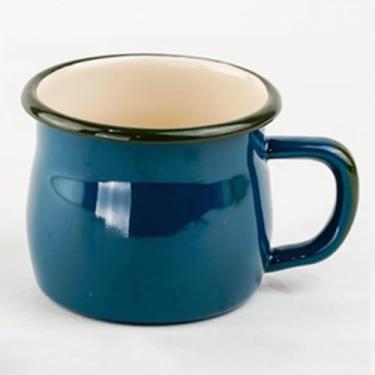 Imagem de Caneca esmaltada de barriga grande, cor pura, fofa, simples, grande capacidade, 380ml, café da manhã, copo de leite, presente para casal, aniversário, dia dos pais, dia das mães, azul, verde