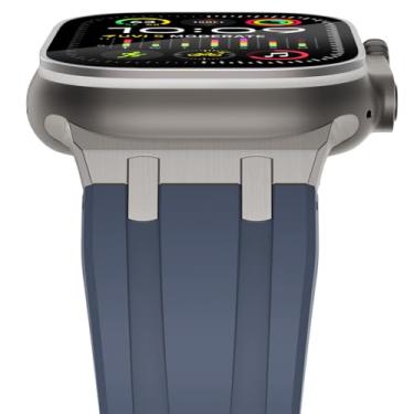 Imagem de KADES Pulseira Esportiva para Apple Watch Ultra 2/Ultra 49mm, Séries 10/9/8/SE2/7/6/SE/5/4/3/2/1 46mm/45mm/44mm/42mm, TPU Resistente, Titânio/Azul, 27mm