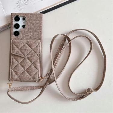 Imagem de Carteira de couro treliça flip card case para Samsung S24 Ultra S23 FE S22 Plus A55 A35 A15 A54 A24 A14 A53 A23 Capa de cordão, camelo, para Samsung A22 5G