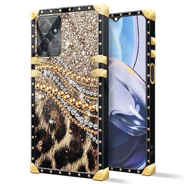 Imagem de DAIZAG Compatível com capa para Motorola Moto G Power 5G 2023, B Leopard Chain Diamond Square Case Luxury Elegant Women Girls Metal Decoration Corner Classic Retro Soft TPU Case
