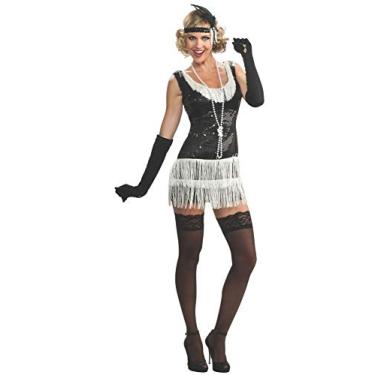 Imagem de Rubie's Costume Co Vestido melindrosa de lantejoulas pretas para adultos, Preto, M