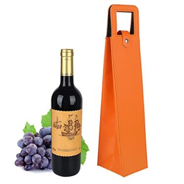 Imagem de Bolsa de couro para presente de vinho 41 x 9 x 9 cm, sacola para presentes de vinho, bolsa de vinho reutilizável com fecho de metal, protetor de vinhos portátil para festas, aniversários, casamentos