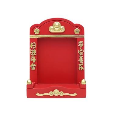 Imagem de Wswqop Mini Nicho Budista Mini Santuário Pequeno Buda Altar Ornamento Presente de Ano Novo Mesa Decoração Expositor, Vermelho, Tamanho real