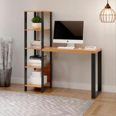 Imagem de Mesa de Escritório com Estante Nichos Industrial 100% MDF - Pradel E, 