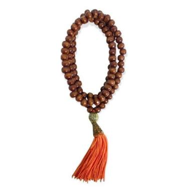 Imagem de Japamala Budista 108 Contas Em Madeira 8Mm Pompom Laranja - Bialluz Pr