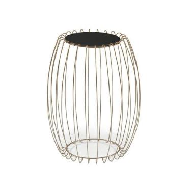 Imagem de Mesa Lateral Creta 59 cm (ALT) com Tampo de Vidro Preto Base Aco Cobre