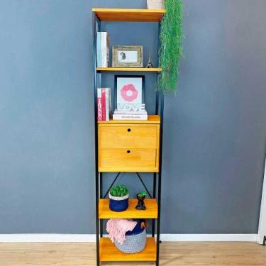 Imagem de Estante Style de Ferro e Madeira Slim 6 Prateleiras Industrial com 1 G