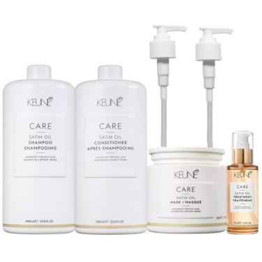 Imagem de Kit Keune Satin Oil Treatment Profissional (4 Produtos) + Válvulas Pum