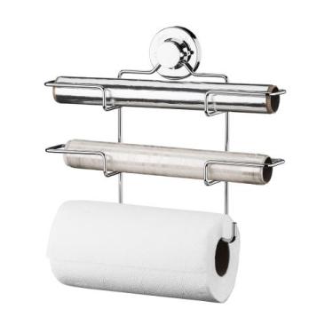 Imagem de Suporte Porta Rolo Triplo Papel Toalha Com Ventosa Cozinha Cromado - 4