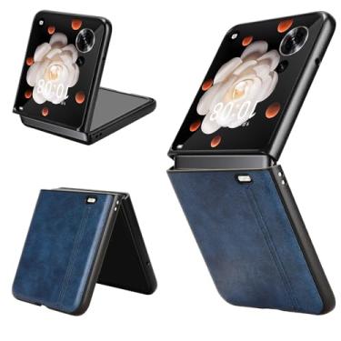 Imagem de Kukoufey Capas de telefone compatíveis com Honor Magic V Flip, couro PU retrô ultrafino à prova de choque compatível com Honor Magic V Flip 5G LRA-AN00 capa azul