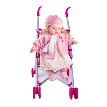 Imagem de Kit Boneca Menina 2 3 4 Anos Loira Canta Cantigas + Carrinho - DM Toys