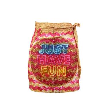 Imagem de Saida de praia saia canga curta dourada e rosa piscina - Stelatto