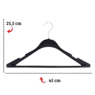 Imagem de Kit 3 Cabides Preto Plástico Terno com Gancho Giratório de Metal Vesti