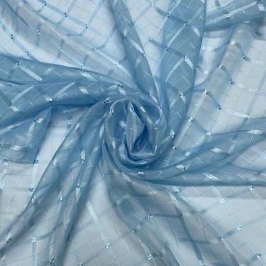 Imagem de Tecido Voil Xadrez Azul Bebê 3m largura - Tecido para Cortina