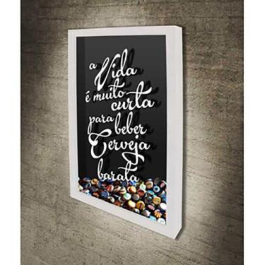 Imagem de Quadro Porta Tampinhas A vida é muito curta - Quadro Novo, Branco, 26x