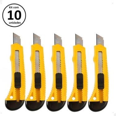 Imagem de Estilete Multiuso Profissional Retrátil Com Trava Kit Com 10 - Vidal