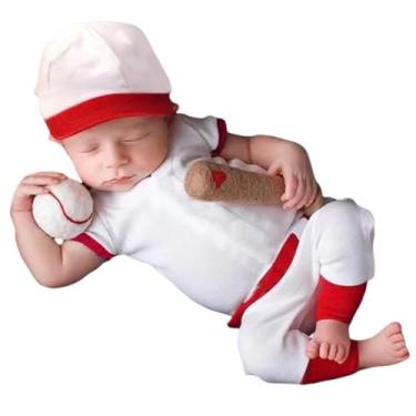 Imagem de Adereços de sessão de fotos para bebês recém-nascidos, meninas, meninos, crochê, fantasia, listras, chapéu, calça, macacão, adereços de fotografia, Branco A, 0-3 Meses