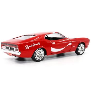 Imagem de 1971 Ford Mustang Sportsroof Red with White Stripes Refresh Yourself - Coca-Cola 1/24 Diecast Model Car by Motor City Classics