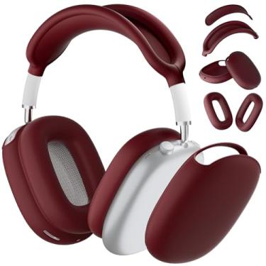 Imagem de ATUAT Capa para fones de ouvido AirPods Max, capa protetora de silicone, acessórios de pele anti-arranhões para mulheres e homens para Apple AirPods Max 2024/2020 (USB-C/Lightning), vinho