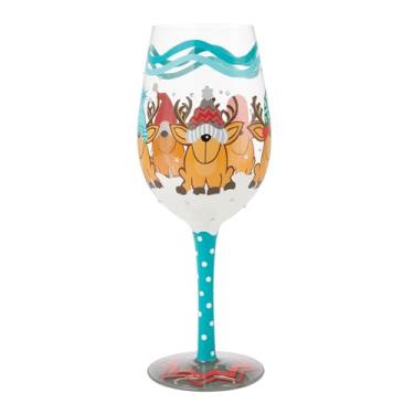 Imagem de Enesco Lolita Christmas Reindeer Games Taça de vinho artesanal pintada à mão, 425 g, multicolorida