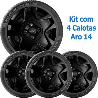 Imagem de 4X Calota Ford Fiesta Hatch Sedan Aro 14 Preto Com Emb 025Cb