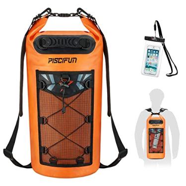 Imagem de Bolsa seca Piscifun, mochila flutuante impermeável 10 L com capa de telefone impermeável para passeios de barco, caiaque, pesca, laranja 10 L