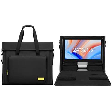 Imagem de btselss Bolsa de transporte para iMac 54.6 cm/61.0 cm Desktop Computer Nylon, bolsa de armazenamento de viagem para computador tudo em um 21,5/24 polegadas e outros acessórios, preta