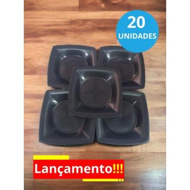 Imagem de conjunto 20 peças de prato preto de plástico para eventos e todas as o
