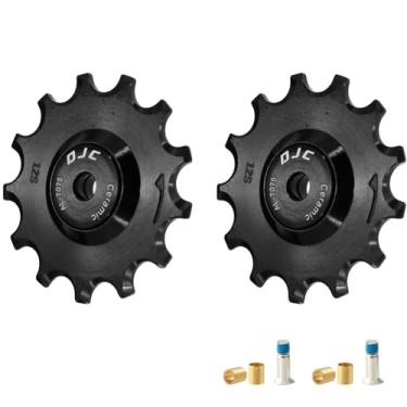 Imagem de DJC 12s Roda de rolamento de cerâmica para bicicleta, 2 peças de tensão para força rival AXS eTap T-Type Di2 11T 12T 13T 14T MTB Road Bike Derailleur traseiro para Shimano para Sram (preto 2 peças