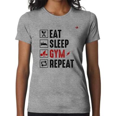 Imagem de Baby Look Eat, Sleep, Gym, Repeat - Foca na Moda, Cinza, G