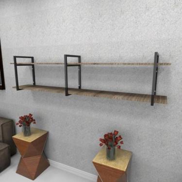 Imagem de Estante estilo industrial sala aço cor preto 180x30x40cm CxLxA amadeir