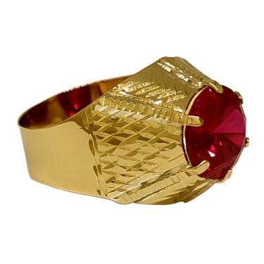 Imagem de Anel Em Ouro 18k 750 Masculino Pedra Redonda Cores, 18