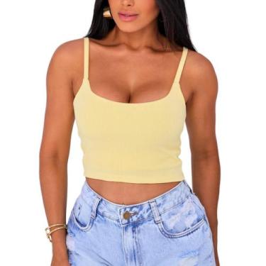 Imagem de Blusa Cropped Feminino Regata Alcinha Fina Verão - LUNNA, Amarelo, P