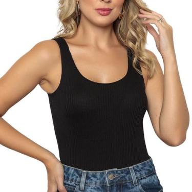 Imagem de Body Regata Malha Canelada Detalhes em Tiras Nas Costas Tendência Prem